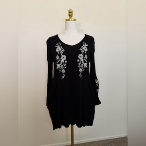 Elegant Black Floral Embroidered Dress